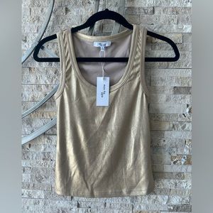 Women's Gold Low Neck Metallic Coated Rib Knit Tank NWT
